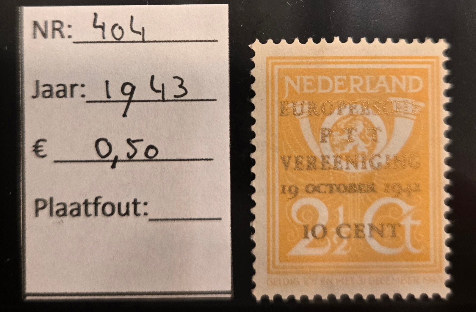 Nederland 1943, 2½ cent, Europese Postvereniging, Ophalen of Verzenden, Na 1940, Postfris