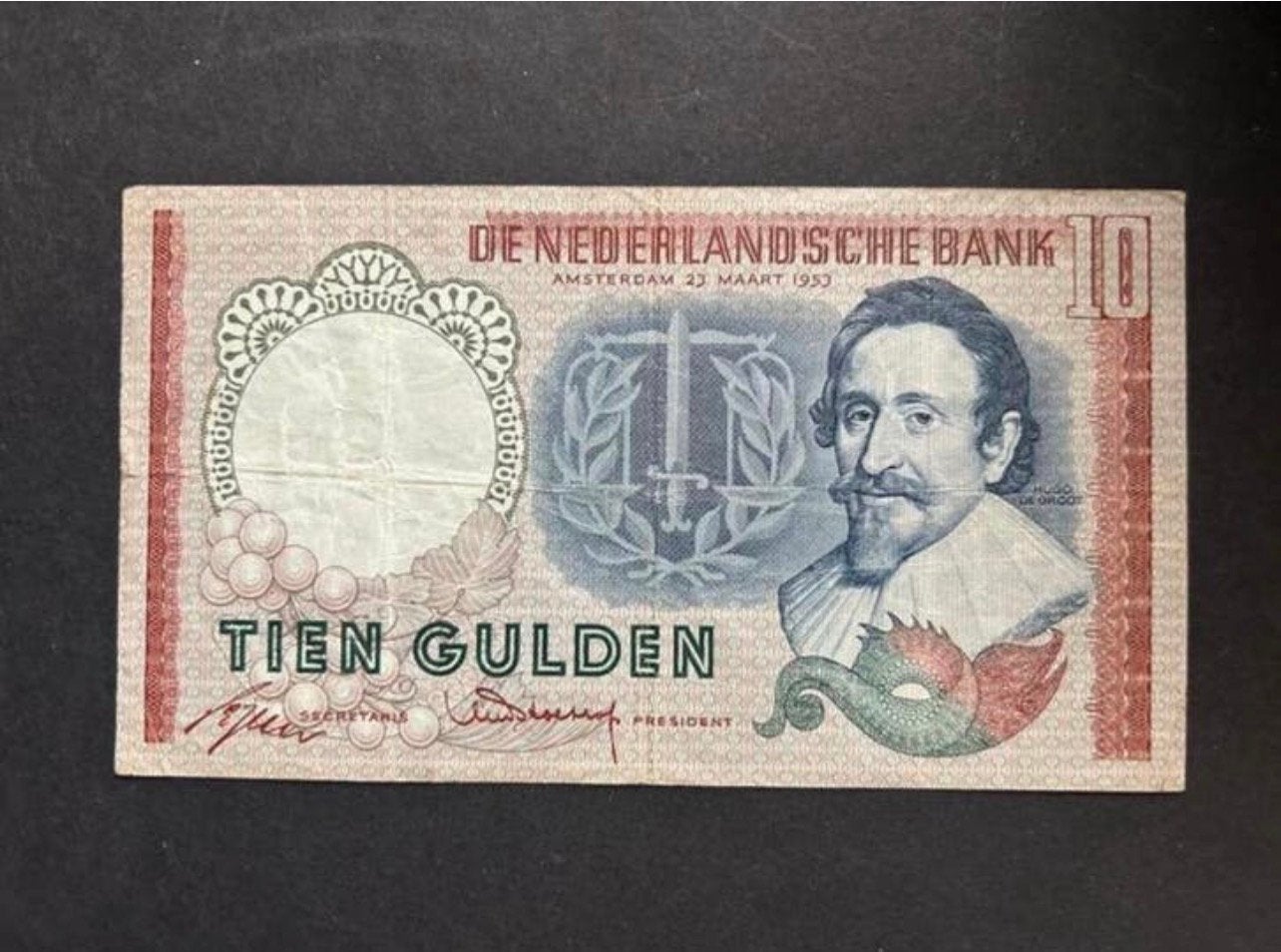 10 Gulden Hugo de Groot, 1953, Postzegels en Munten, Bankbiljetten | Nederland, Ophalen of Verzenden, 10 gulden