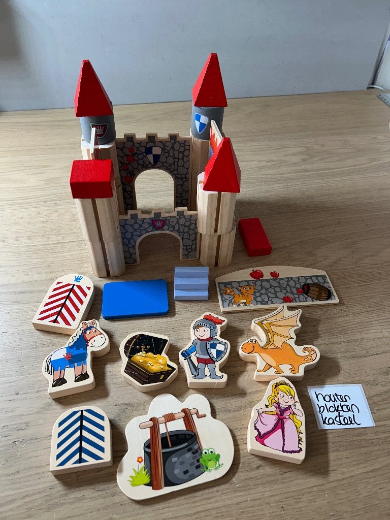 Houten Blokken Ridder Kasteel Set, Ophalen of Verzenden, Zo goed als nieuw