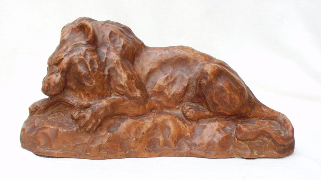 Albert Hager - Beeld leeuw - Begin 1900., Antiek en Kunst, Kunst | Beelden en Houtsnijwerken, Gemerkt, Ophalen of Verzenden, Zoogdier
