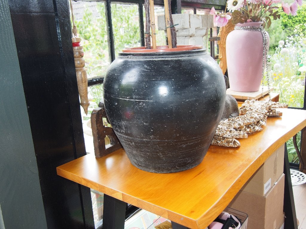 Grote Sobere Stenen Kruik / Bloempot - 39 cm hoog, Ophalen, Zwart, 39 cm, Steen/keramiek