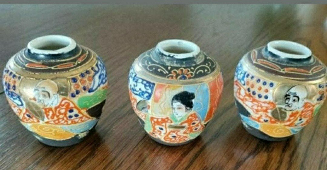 SATSUMA VAASJES,hand painted,JAPAN,handgeschilderd, Ophalen of Verzenden