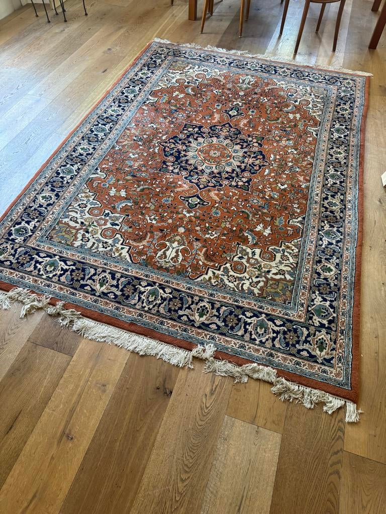 Vintage Perzisch tapijt - Handgeknoopt Oosters kleed, Ophalen, Gebruikt, 100 tot 150 cm, Bruin