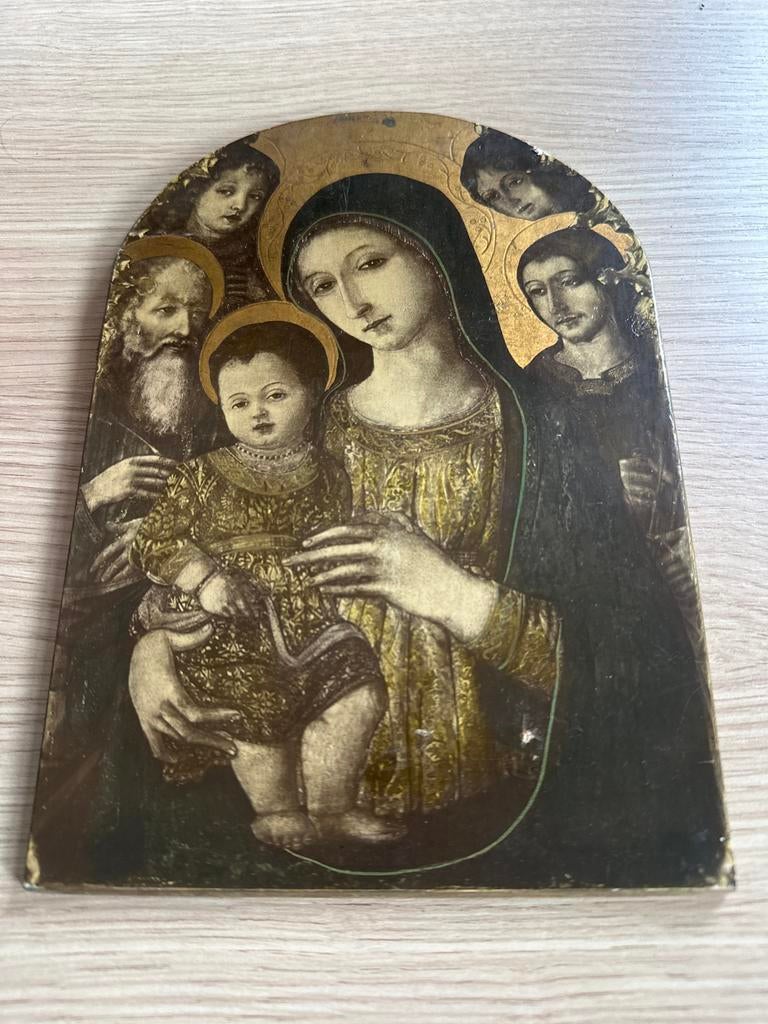 Maria met kindje Jezus en heiligen - Galleria Bella Arti, Antiek en Kunst, Kunst | Schilderijen | Klassiek, Ophalen of Verzenden