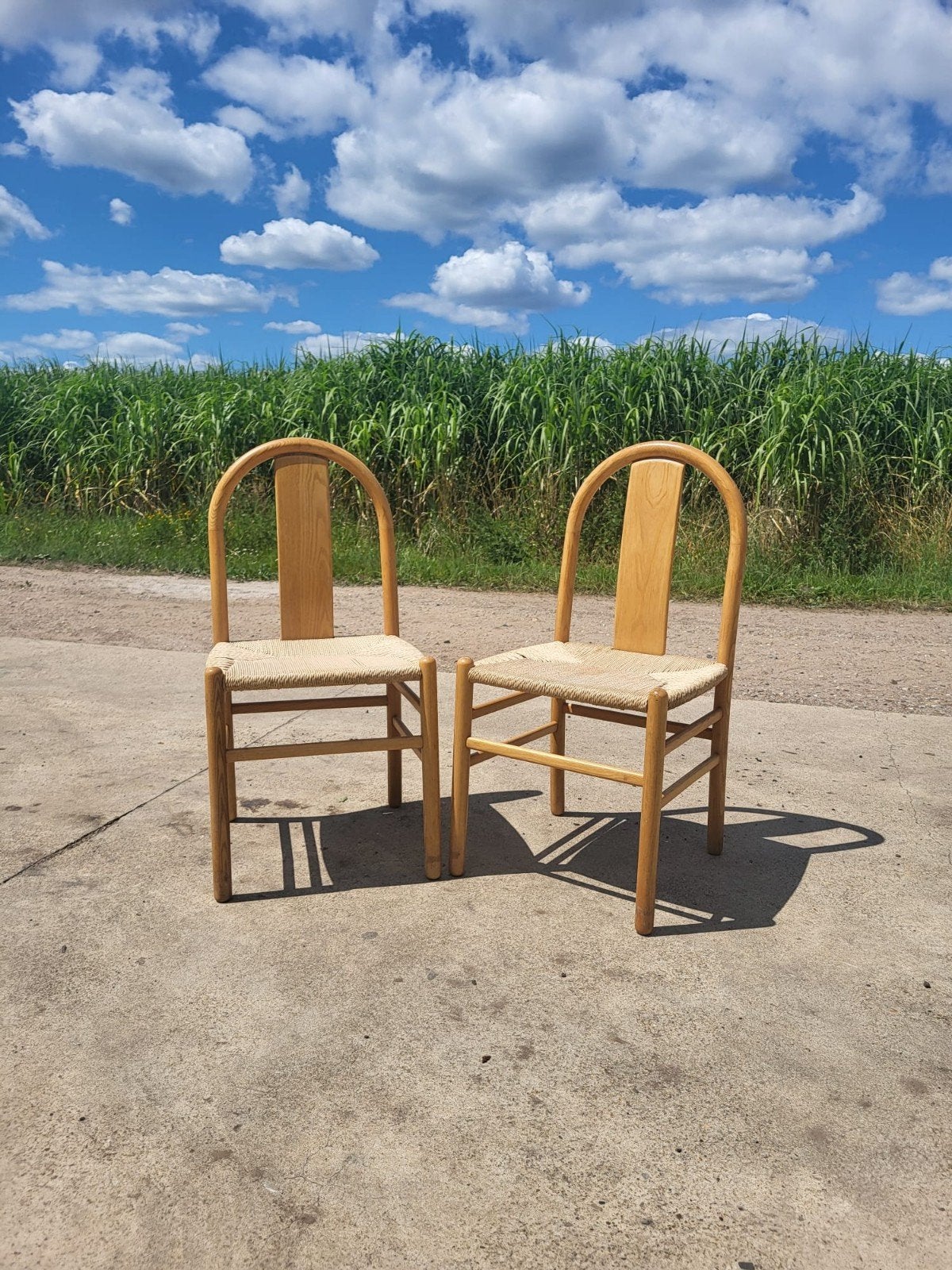 set 2 papercord vintage Annig Sarian Thalia stoelen, Ophalen, Twee, Hout, Zo goed als nieuw