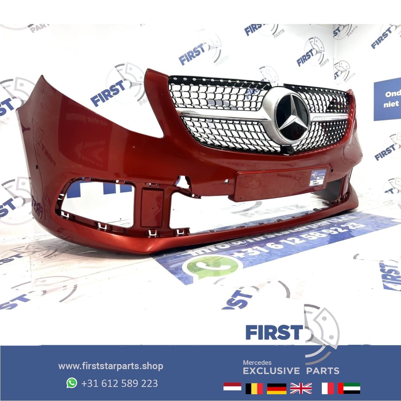 W447 V KLASSE FACELIFT VOORBUMPER + DIAMOND GRIL ROOD ORIGIN, Gebruikt, -, Voor, Ophalen of Verzenden