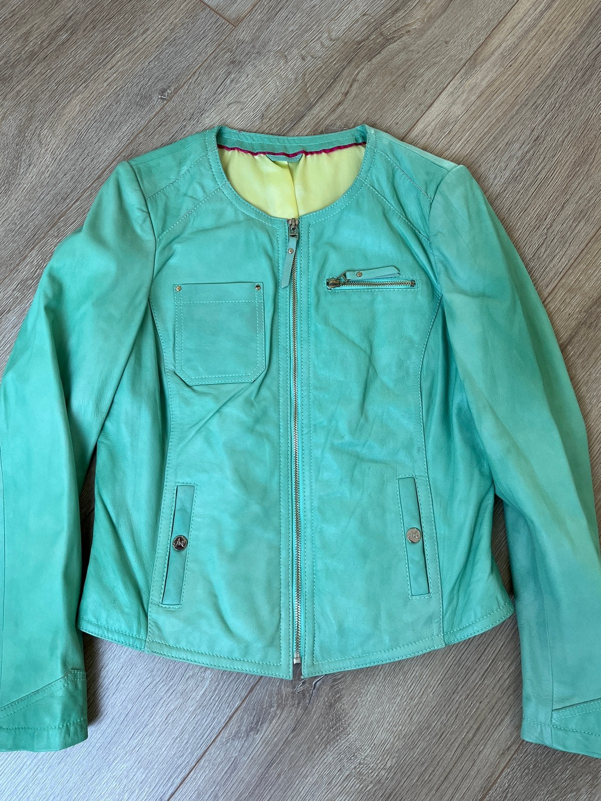 Arma vintage mintgroene leren jasje 40, Ophalen of Verzenden, Zo goed als nieuw, Maat 38/40 (M), Groen