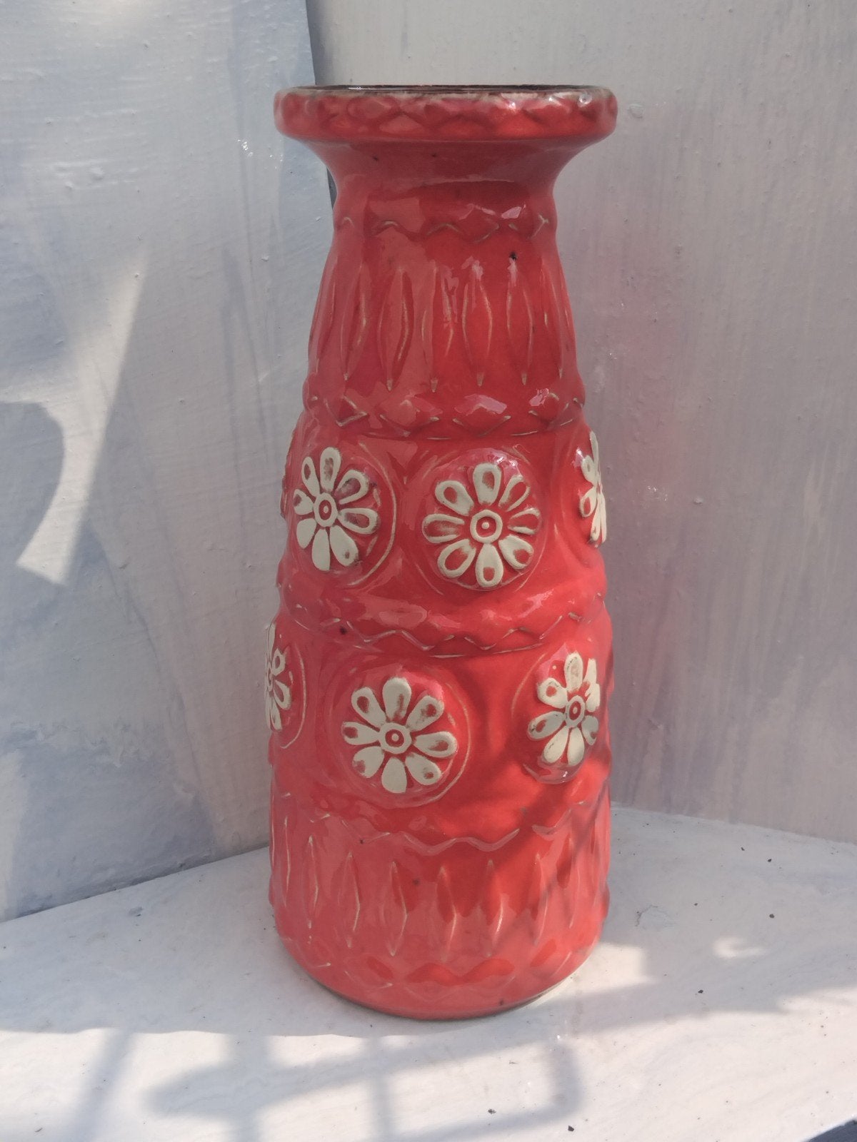 Vintage West Germany Keramiek Vaas Rood met Bloemen, Ophalen of Verzenden
