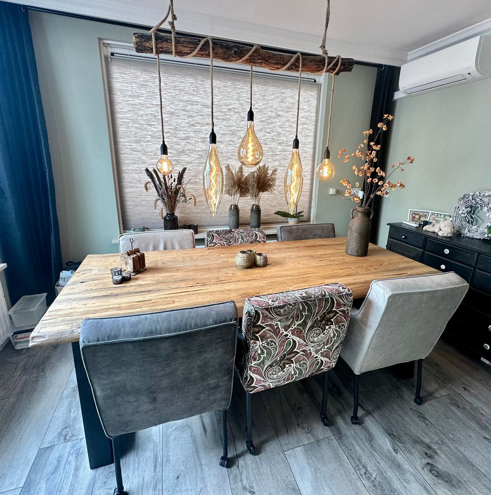 Eettafel incl 6 stoelen en lamp, Huis en Inrichting, Ophalen, Zo goed als nieuw, Rechthoekig, 200 cm of meer