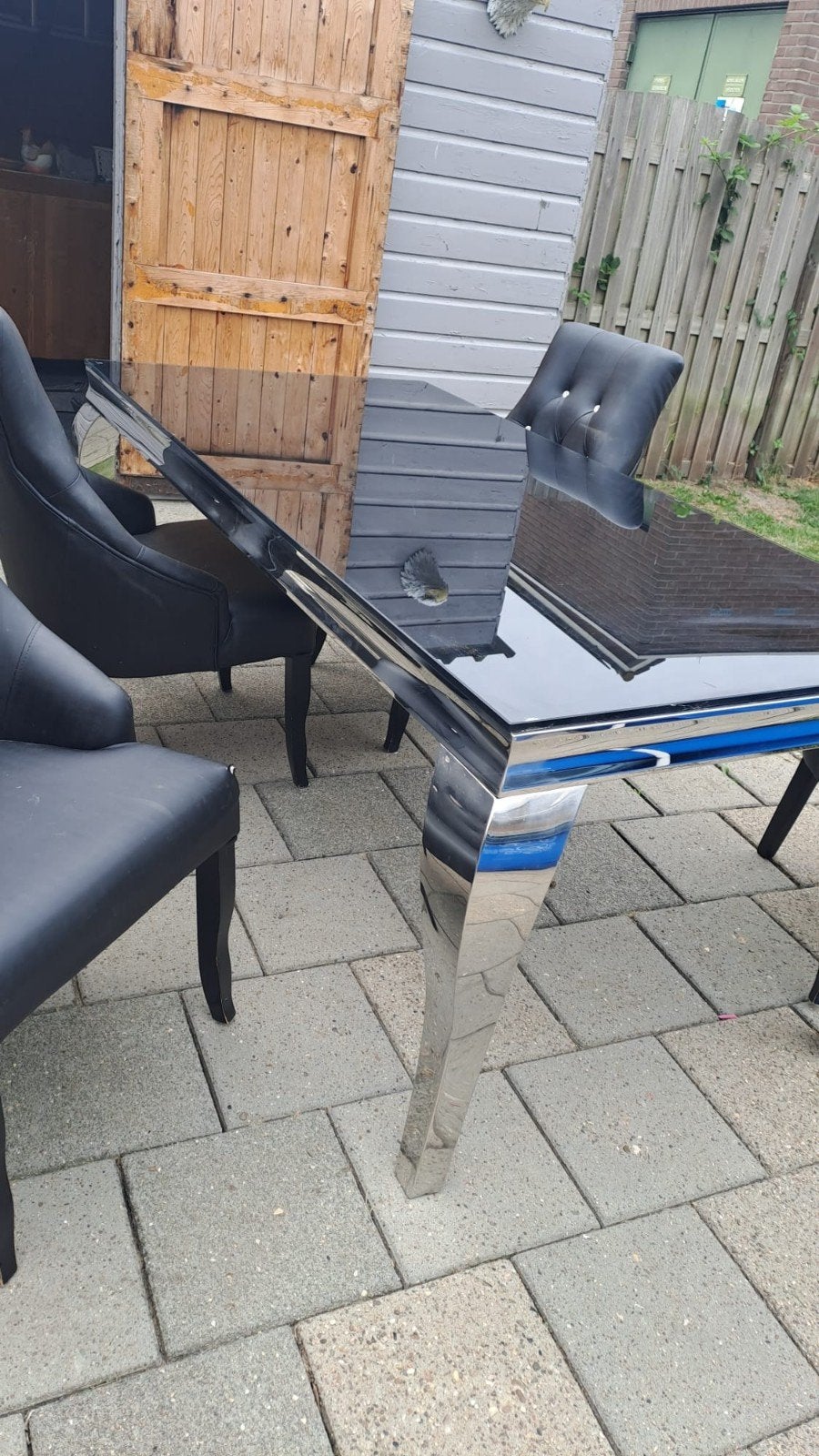 Elegante eettafel met 4 stoelen - Zwart en Chroom, Ophalen