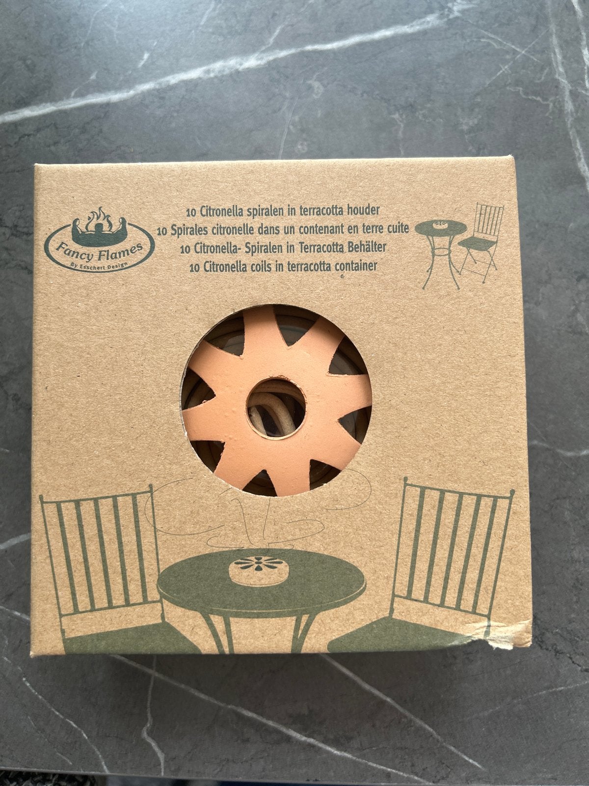 Citronella spiralen in terracotta houder - 3 Fancy Flames, Verzenden, Nieuw