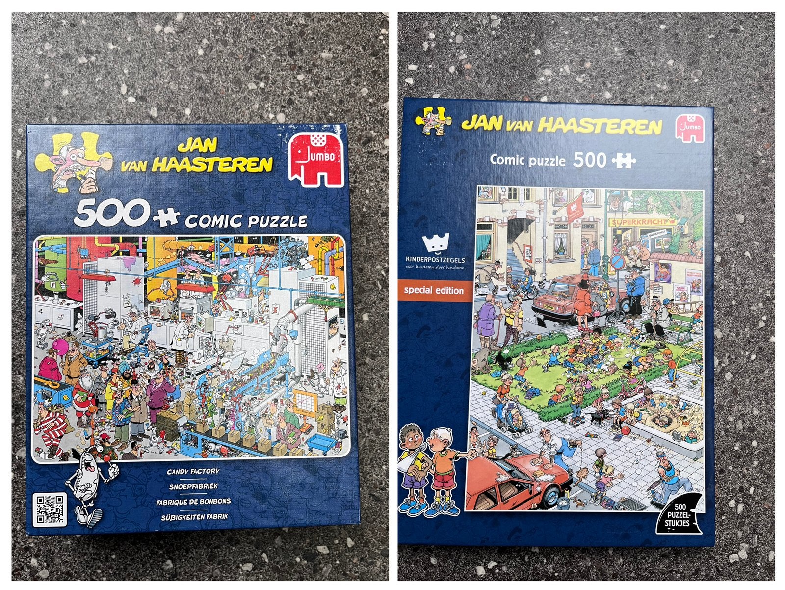 2 puzzels legpuzzels Jan van Haasteren, Ophalen of Verzenden, 500 t/m 1500 stukjes, Zo goed als nieuw, Legpuzzel