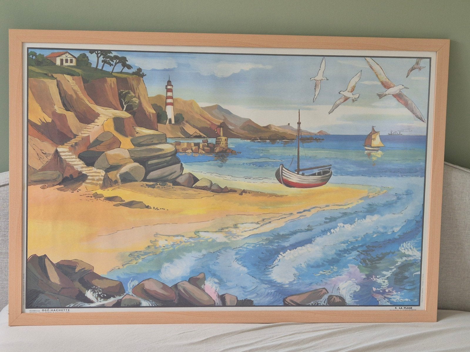 Mooie ingelijste schoolplaat - La Plage (105x70 cm), Ophalen, Natuur en Biologie