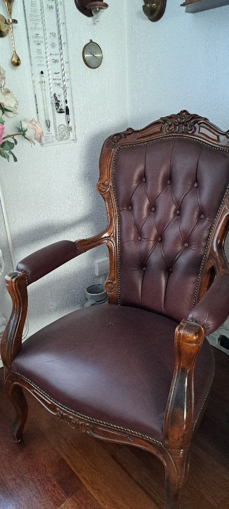 Barok Chesterfield Fauteuil Bordeaux Wijnrood, Ophalen, Gebruikt, Minder dan 75 cm, Hout