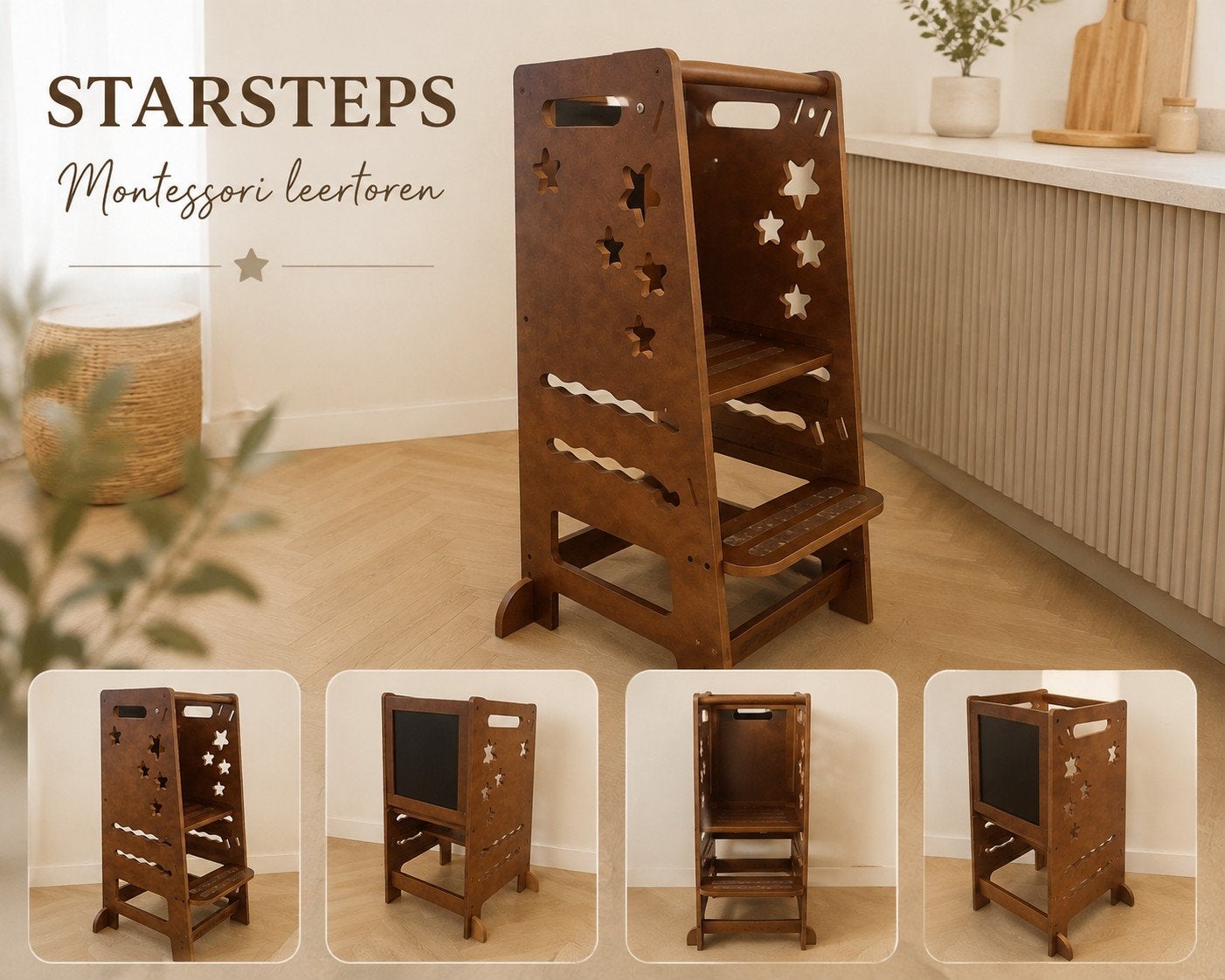 Walnoot Starsteps Leertoren kindertrap  3 in-1 Montessori, Ophalen, Zo goed als nieuw, Stoel