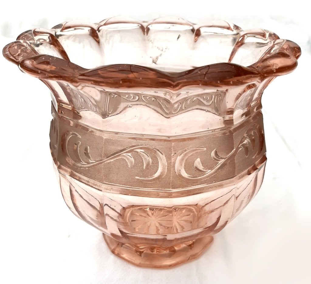 Art Deco roze persglas bloempot jardinière Jaren 30 Puntgaaf, Ophalen of Verzenden