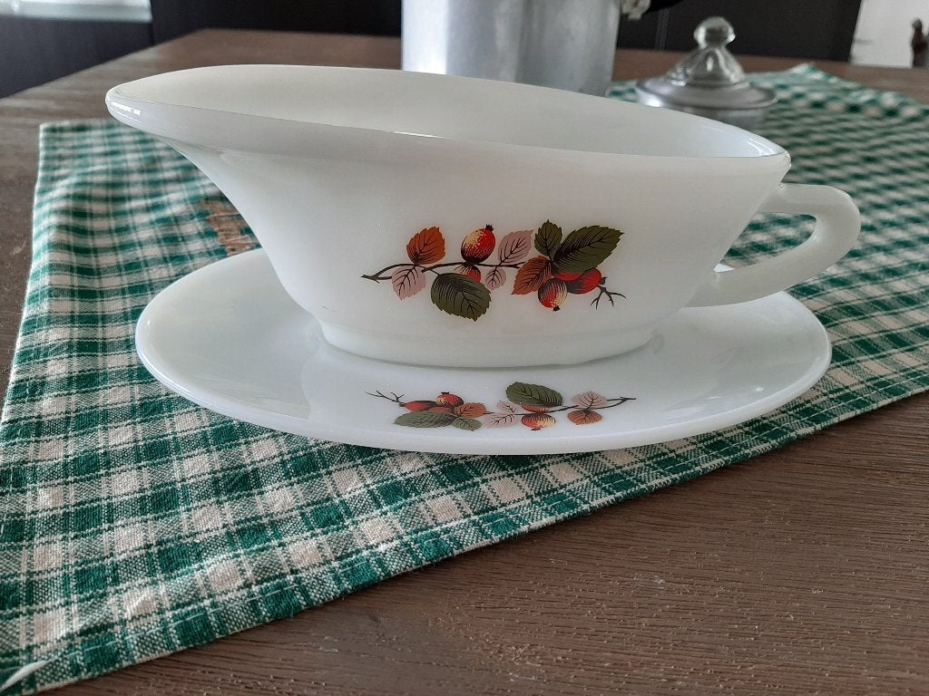 Vuurvaste jus of saus kom, JAJ rozenbottel, retro, Verzenden, Vintage, Kom(men), Glas