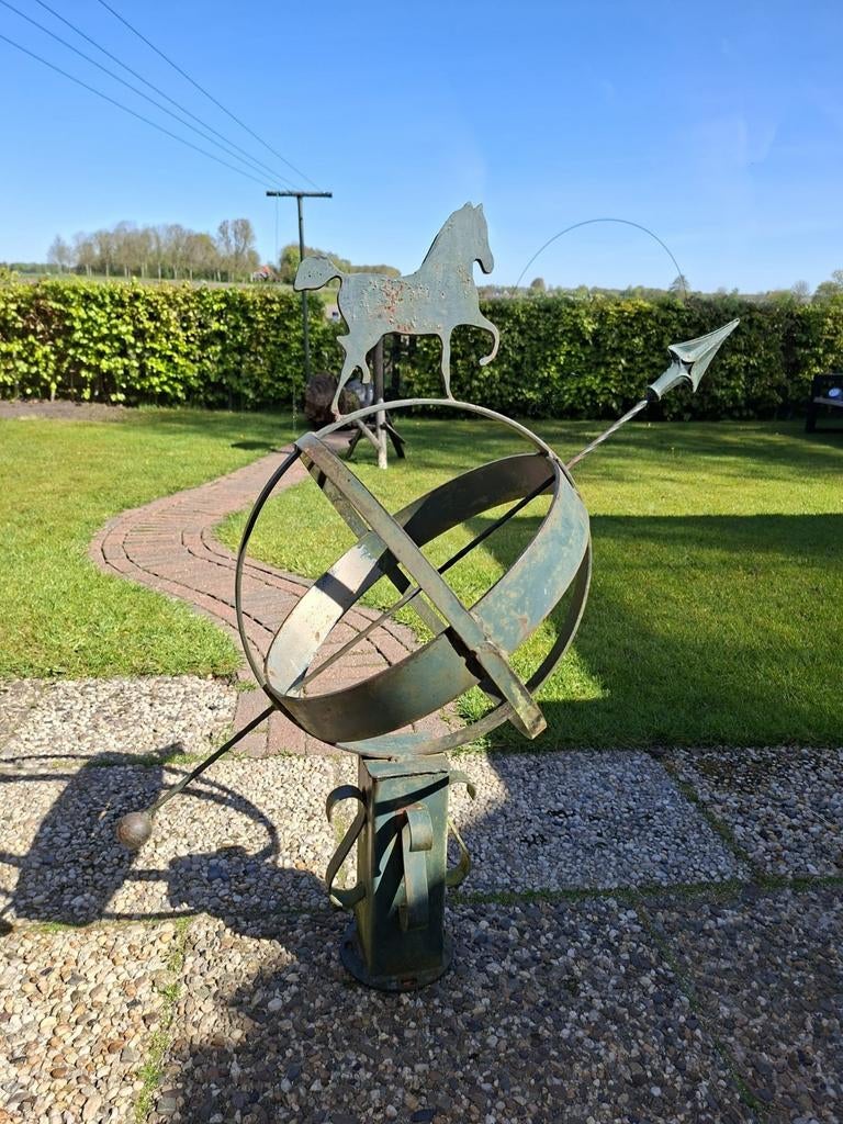 Antieke Zonnewijzer met Paard en Windvaan, Tuin en Terras, Windwijzers en Windmolens, Ophalen, Gebruikt