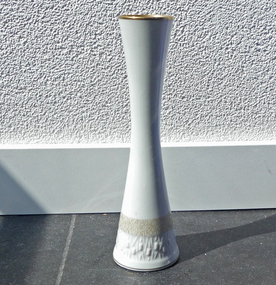 Edelstein Bavaria vintage vaas wit porselein reliëfdecor 795, 23 cm, Gebruikt, Wit, Ophalen of Verzenden