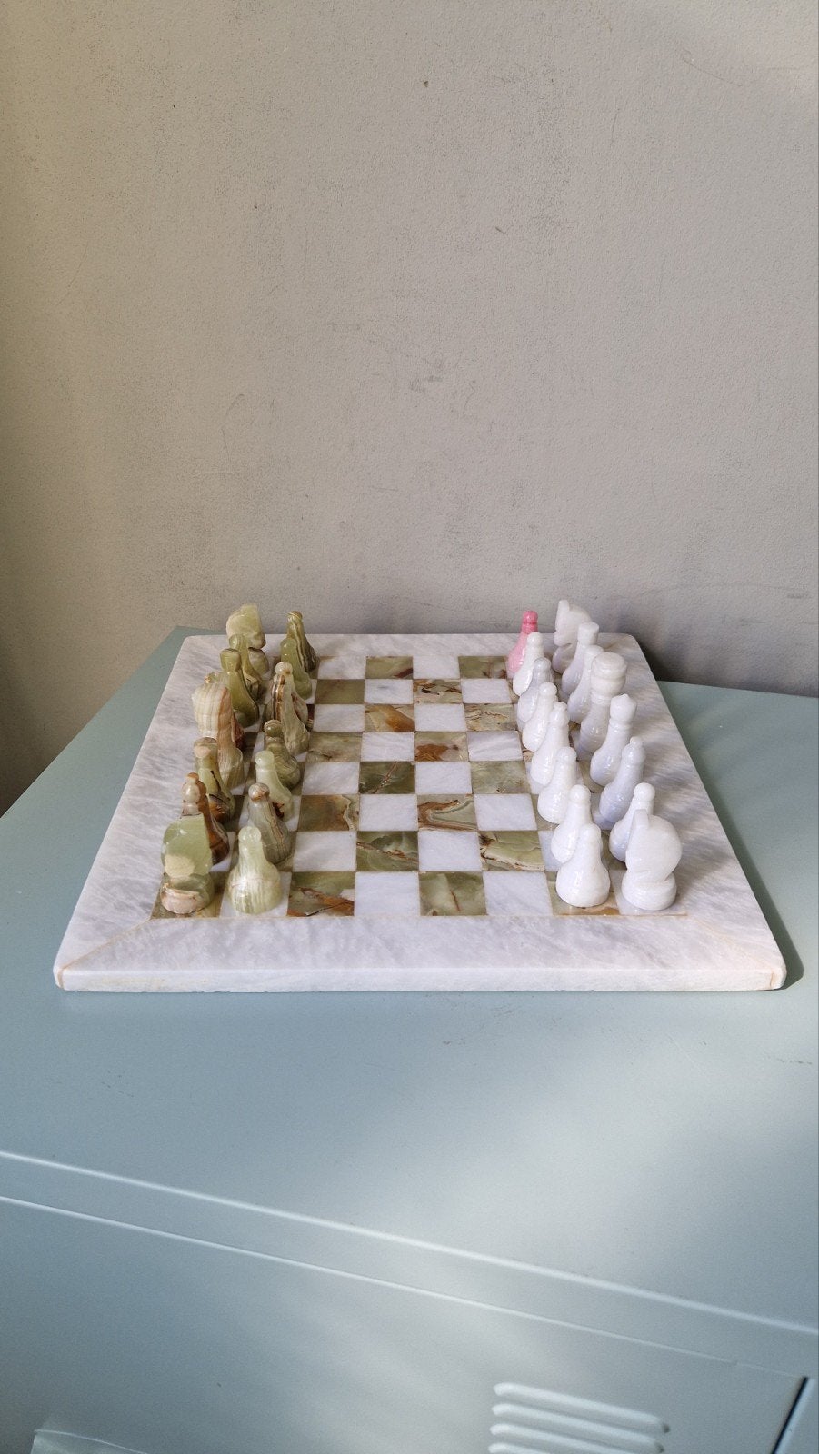 Prachtig groot onyx schaakbord (31x31cm), Een of twee spelers, Ophalen of Verzenden, Gebruikt