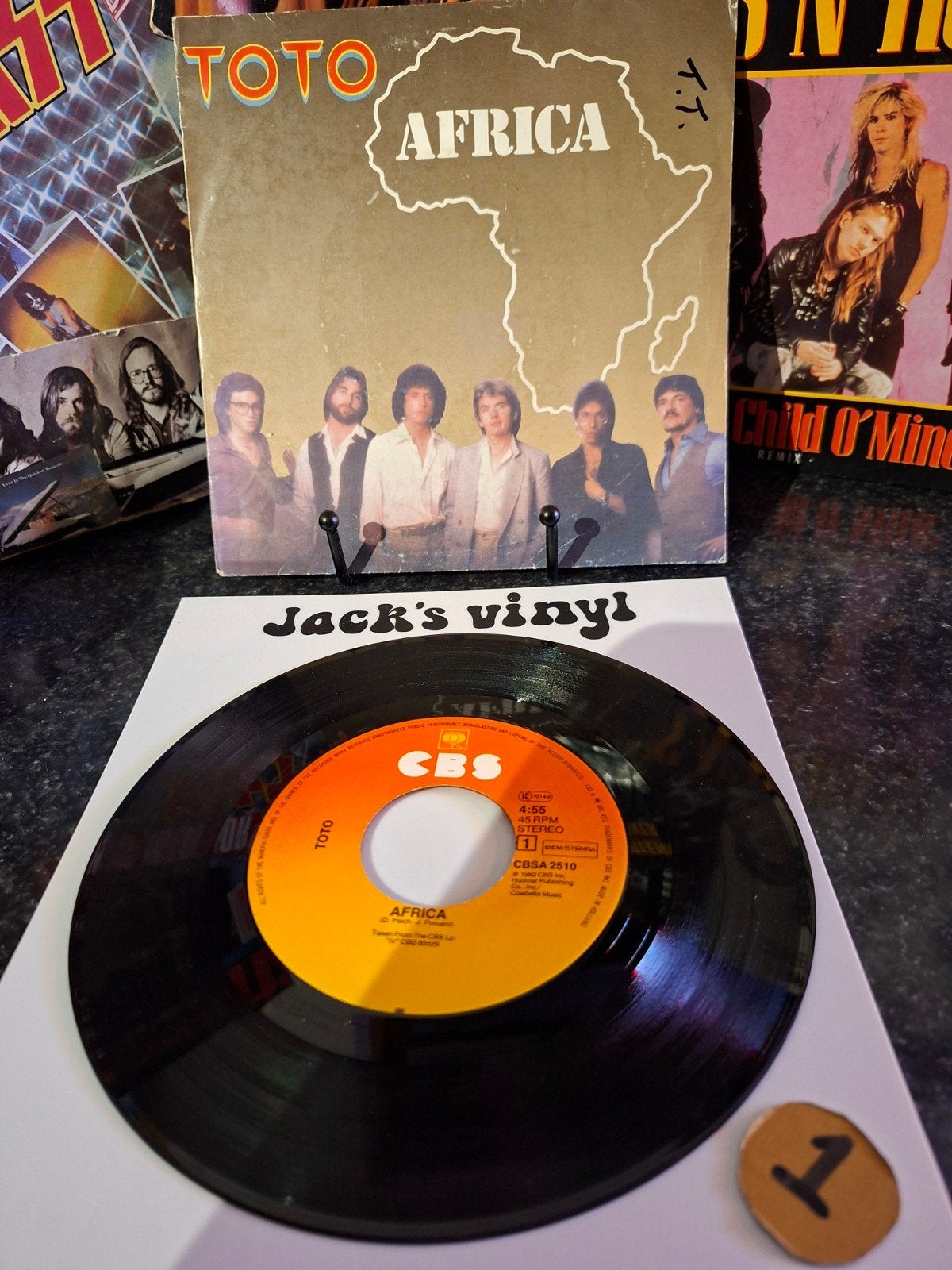 Toto - Africa 7 inch vinyl single 1982, Gebruikt, 7 inch, Ophalen of Verzenden, Beschermende buitenhoes
