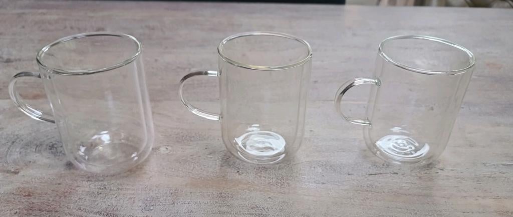 3 dubbelwandige theeglazen, Huis en Inrichting, Keuken | Servies, Ophalen, Glas of Glazen, Overige stijlen, Glas