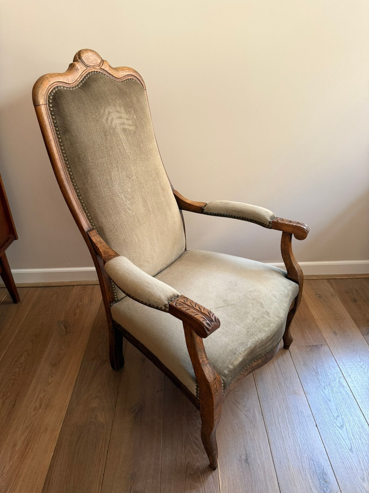 Voltaire Fauteuil Stoel Groen Velours | Vintage, Ophalen, Gebruikt, Overige kleuren, Vintage