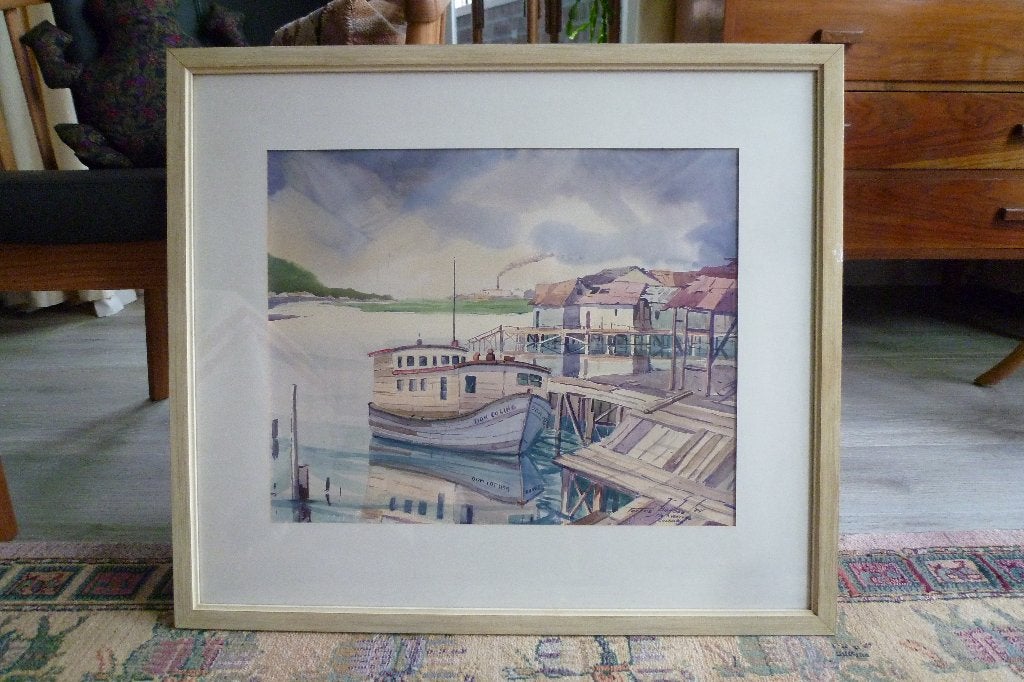 Aquarel uitzicht op Buena Ventura, Colombia, 1974, Antiek en Kunst, Maritiem / water, Realistisch, Ophalen of Verzenden, Aquarel