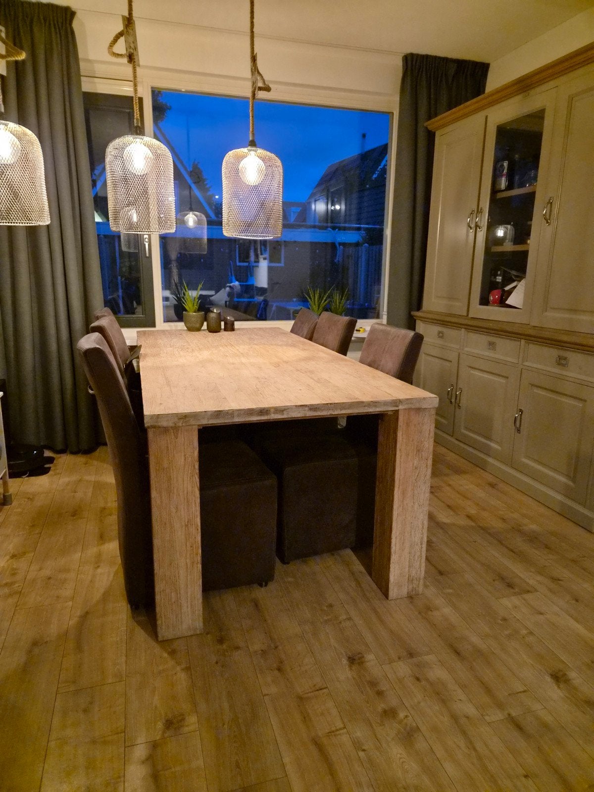 Teak White Wash Eettafel 220x100x78 cm, Ophalen, Gebruikt, Warm, landelijk, Teakhout