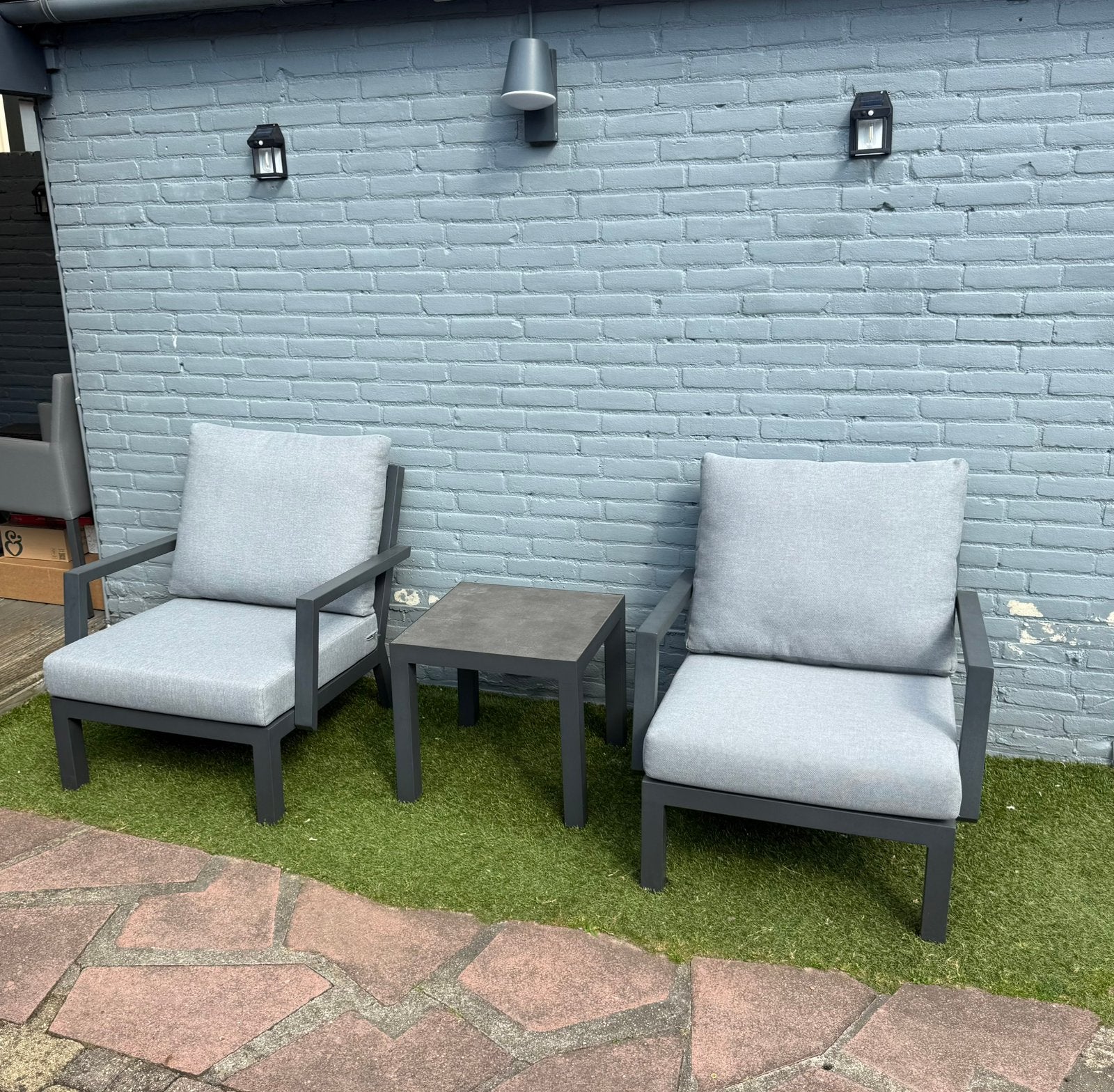 AVH-Collectie lounge tuinstoel antraciet Serie New York, Bijzettafel, Aluminium, Zo goed als nieuw, Loungeset
