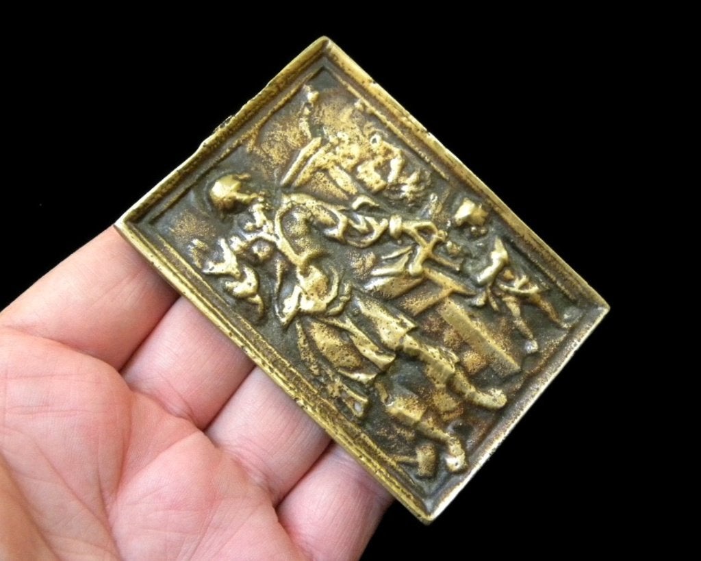 Antieke bronzen Icoon plaquette Sint Jozef 17e eeuw, Ophalen of Verzenden