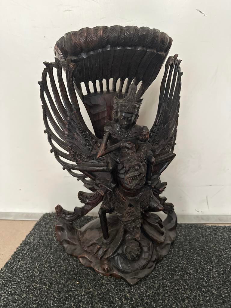 Gedetailleerd Balinees Houtsnijwerk - Garuda en Vishnu, Houtsnijwerk, Handgemaakt, Hout, Bruin