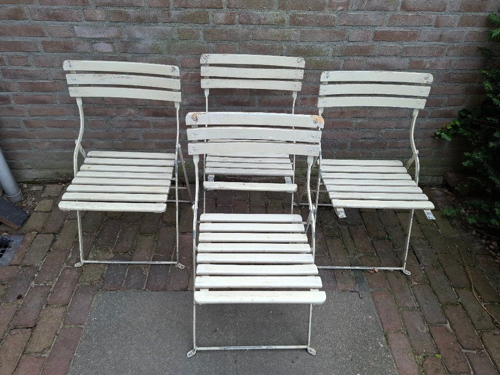 oude bistro stoeltjes, Ophalen, Gebruikt, Metaal, Inklapbaar