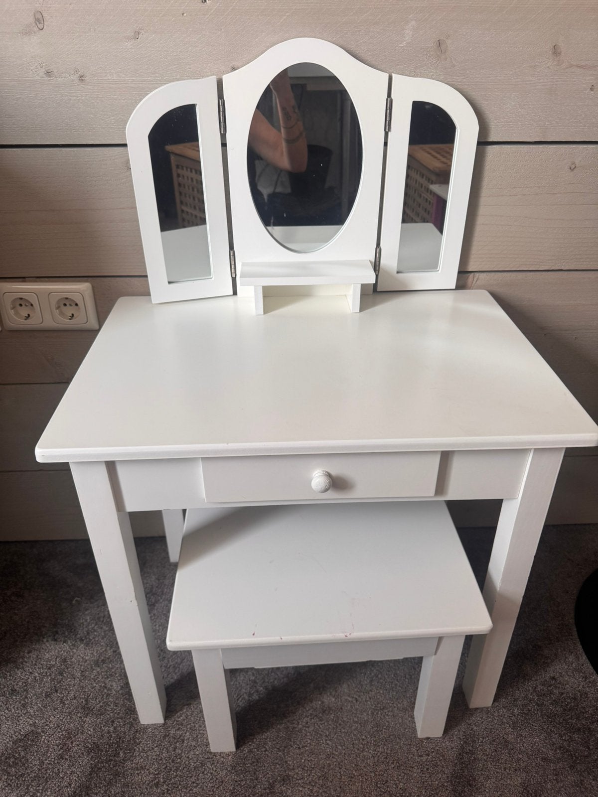 Kinder make up/kaptafel wit met krukje, Ophalen, Zo goed als nieuw, 50 tot 100 cm, Minder dan 100 cm