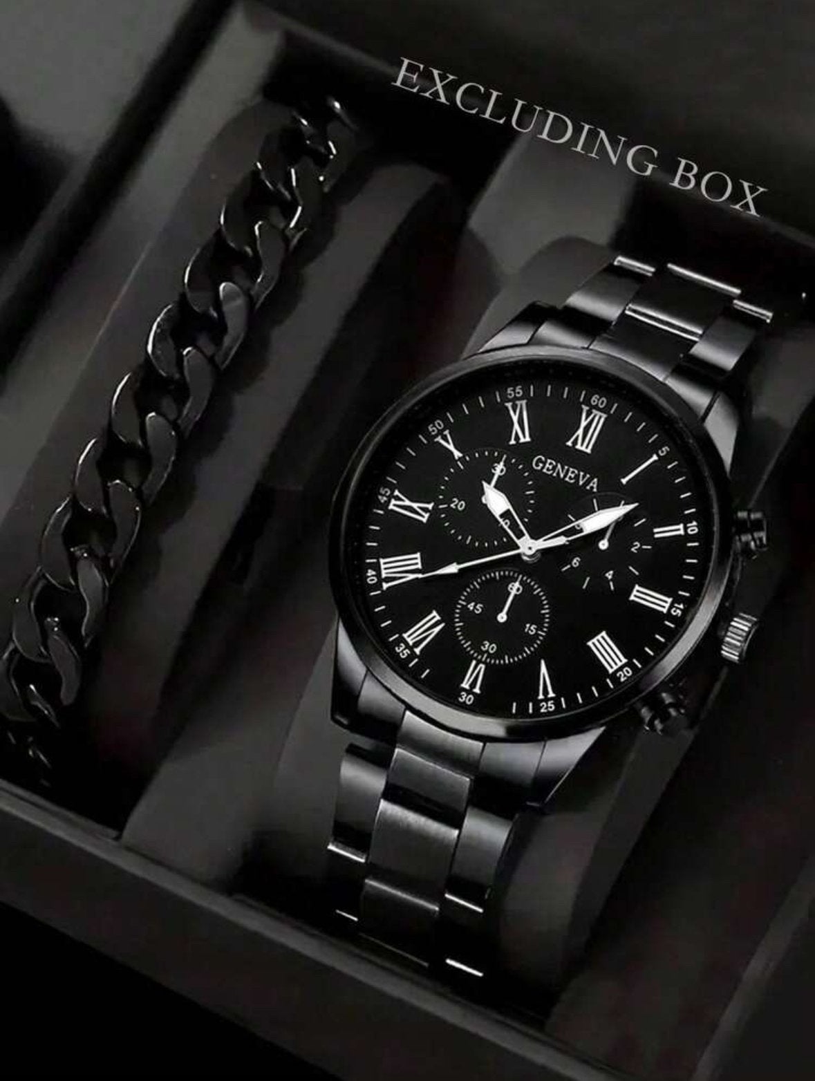 Stijlvol Zwart Herenhorloge met Armband - Geneva, Staal, Polshorloge, Nieuw, Ophalen