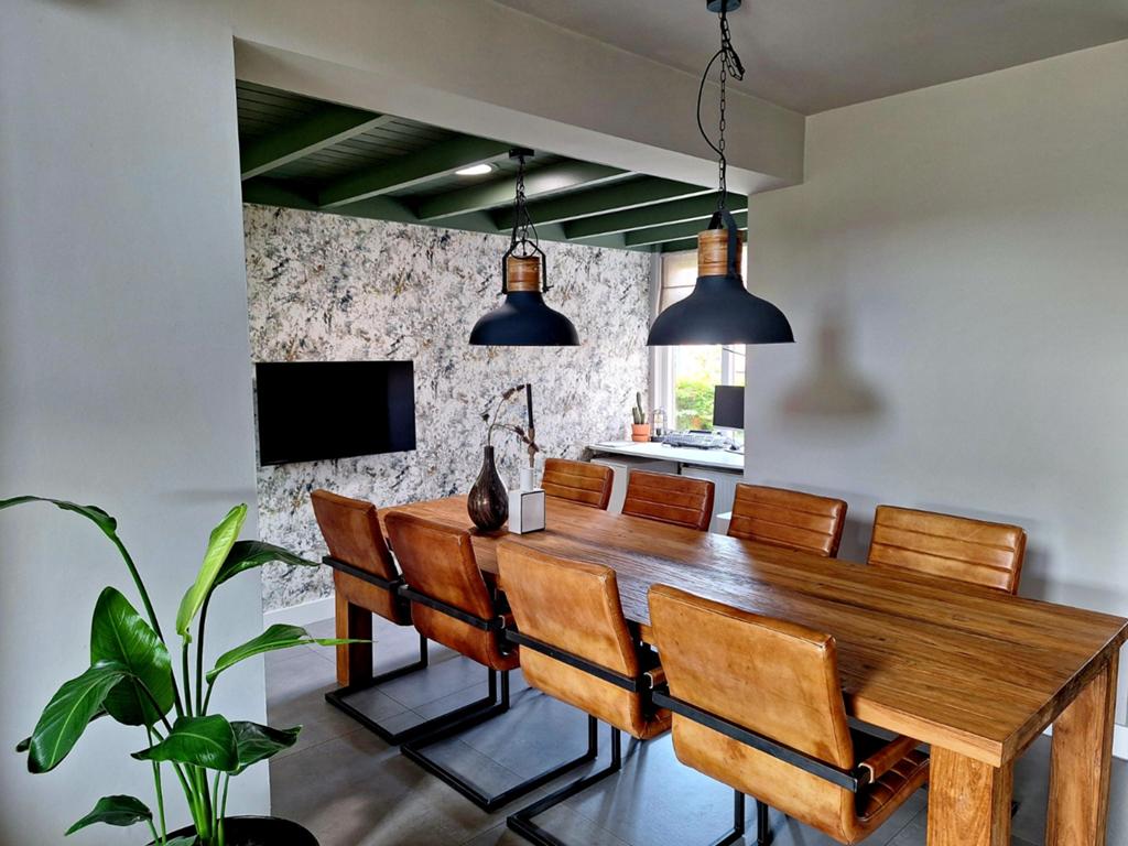 Eettafel Kotter Living 280x100 met 8 leren stoelen, Ophalen, Overige materialen, 100 tot 150 cm, 200 cm of meer