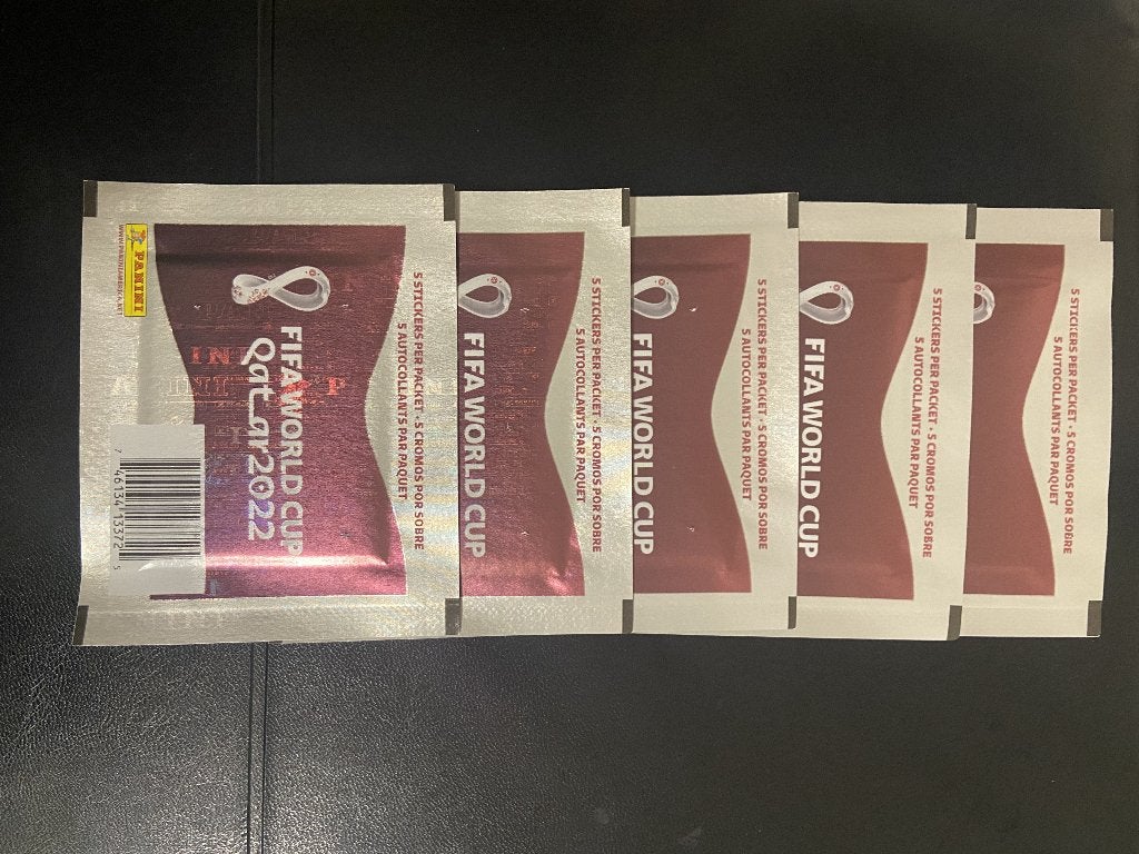 5 zakjes Qatar 2022 WK Panini zakjes US Versie, Ophalen of Verzenden, Zo goed als nieuw, Buitenlandse clubs, Poster, Plaatje of Sticker