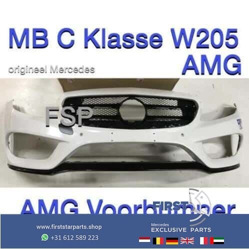 W205 AMG Voorbumper Mercedes C Klasse 2014-2018 + onderlip, Gebruikt, -, Voor, Ophalen of Verzenden