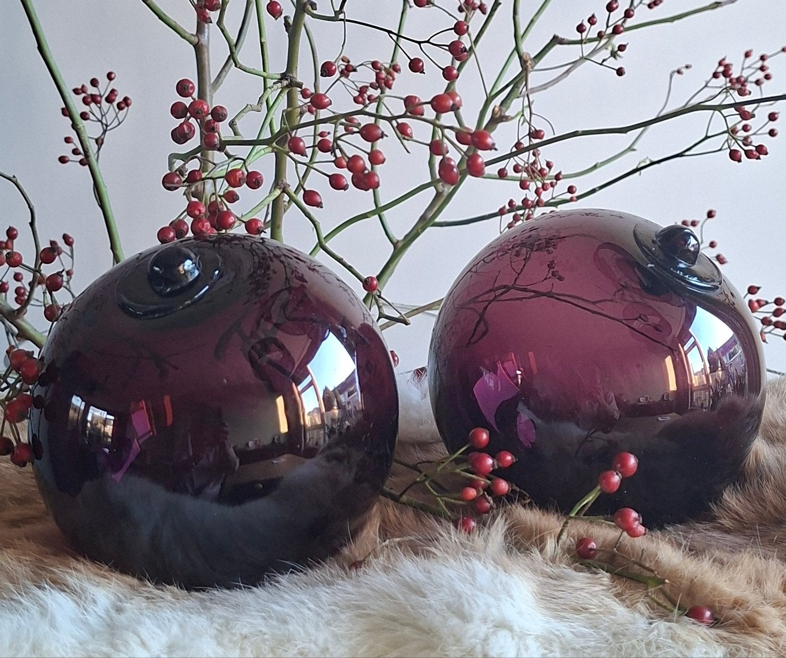 Grote glasballen burgundy 2 stuks kerstballen glas, Diversen, Ophalen of Verzenden, Nieuw