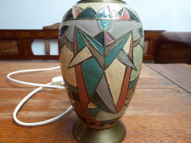 Vintage emaille op koper lamp