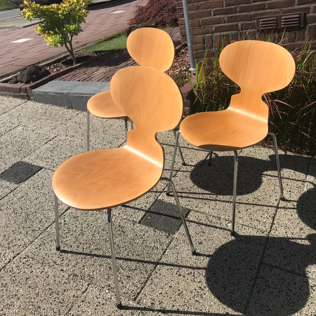3  Fritz Hansen  3101 Mier Ant stoel chairs Natural Beech, Ophalen, Gebruikt, Bruin, Nvt