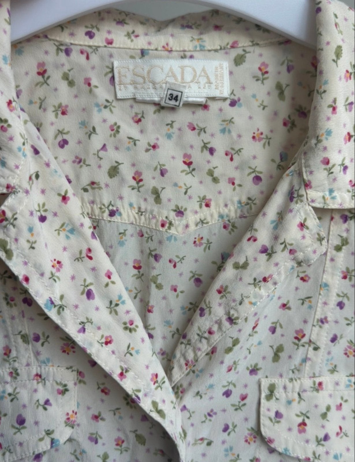 Vintage Escada Blouse met Bloemenprint - Maat 34 (XS), Ophalen of Verzenden, Zo goed als nieuw, Maat 34 (XS) of kleiner, Meerkleurig