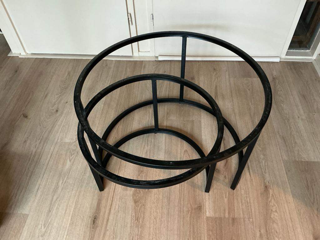 Set van 2 ronde metalen tafelonderstellen (zonder blad), Huis en Inrichting, Tafelonderdelen, Ophalen of Verzenden, Gebruikt, Tafelpoot