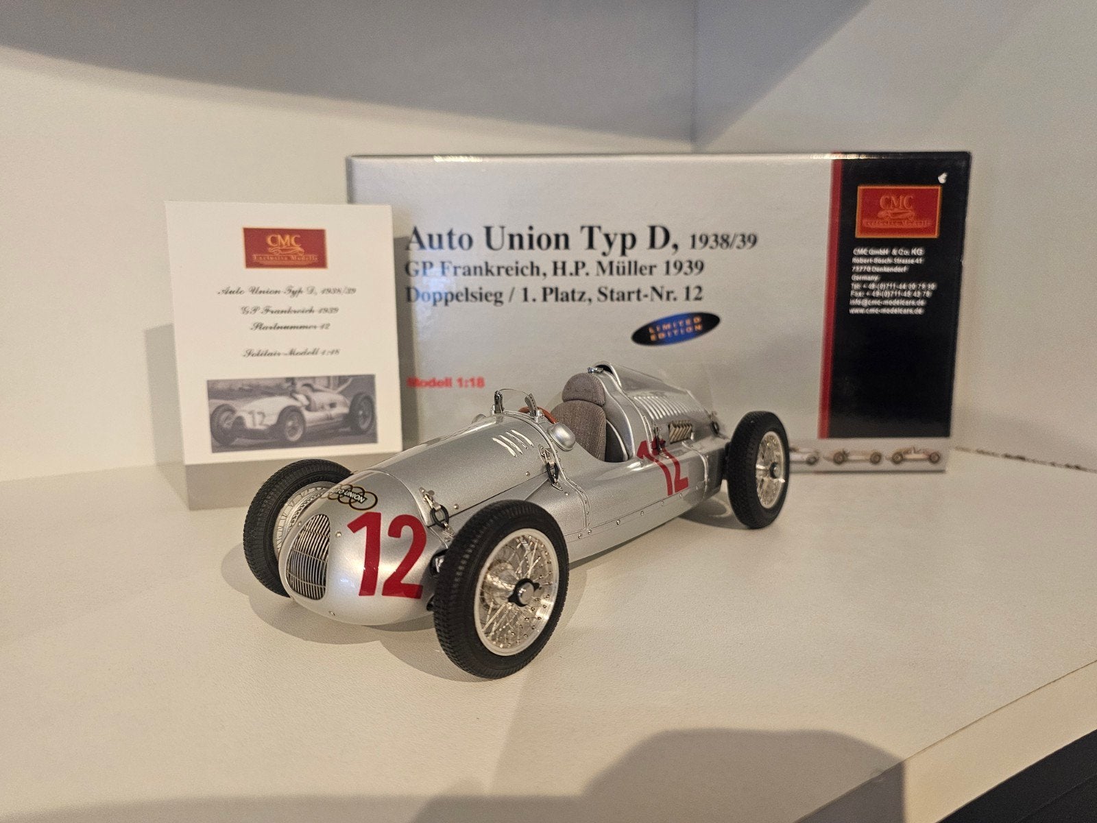 CMC Auto Union Typ D 1938/39 GP Frankrijk #12 1:18, Ophalen of Verzenden, Zo goed als nieuw, Auto, Overige merken