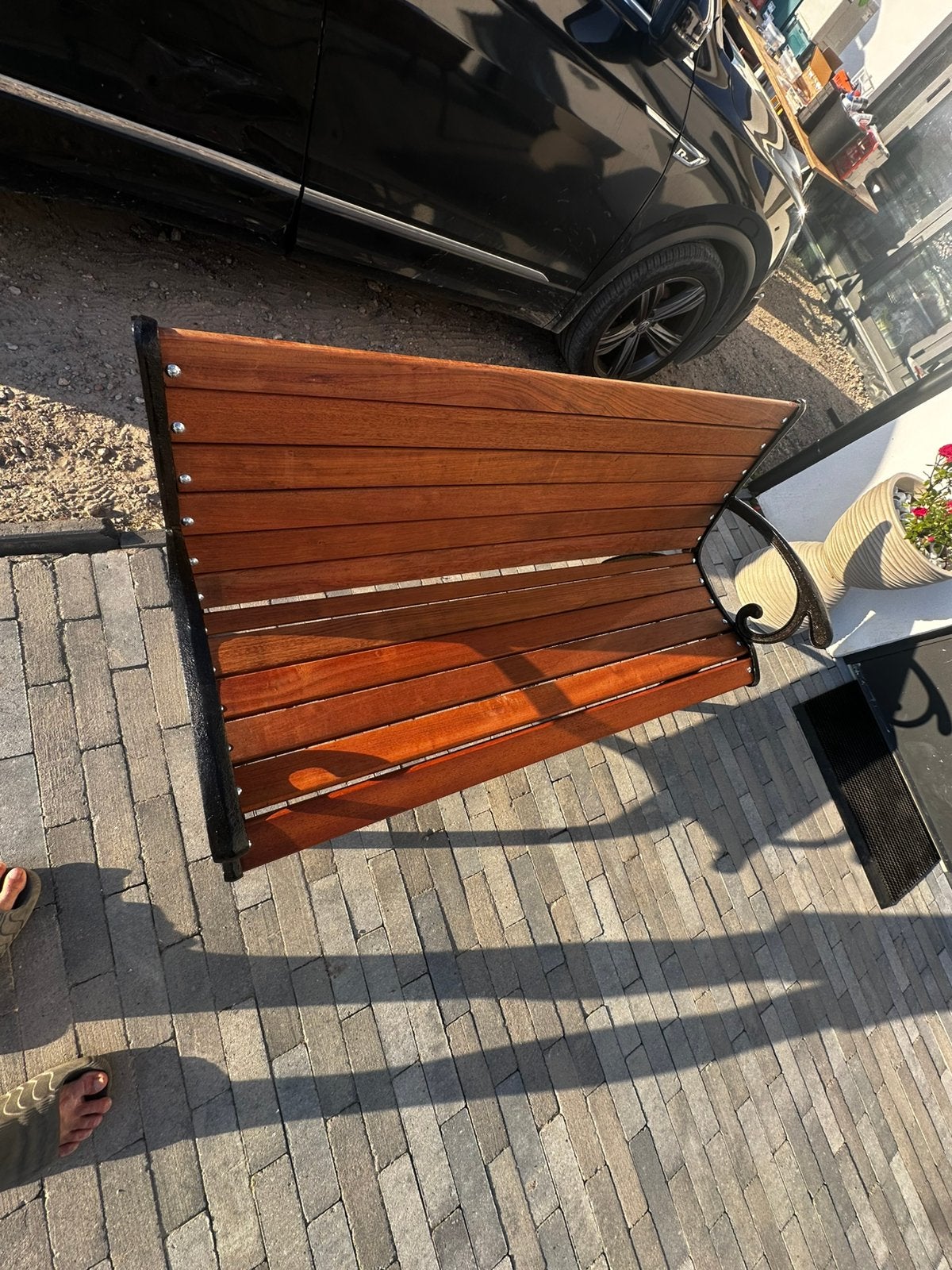 Gietijzer bank meranti hout, Ophalen of Verzenden, Zo goed als nieuw, Hout