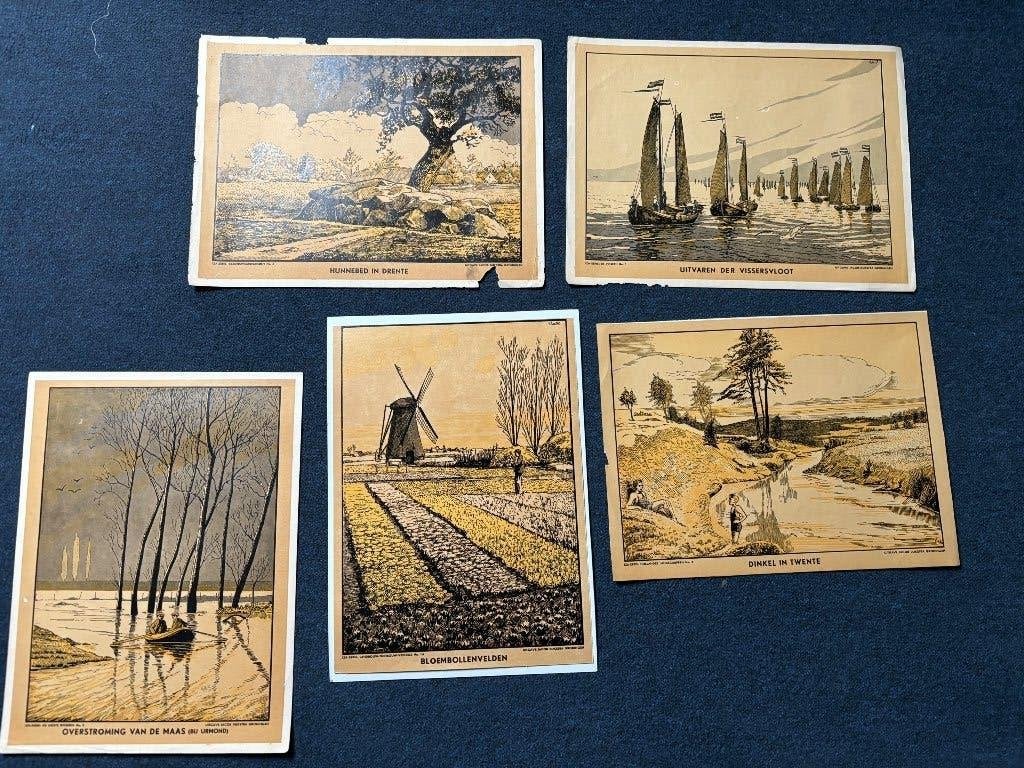 Vintage nederlandse prenten uit iza serie, Gebruikt, Ophalen of Verzenden, Voor 1940, Prent
