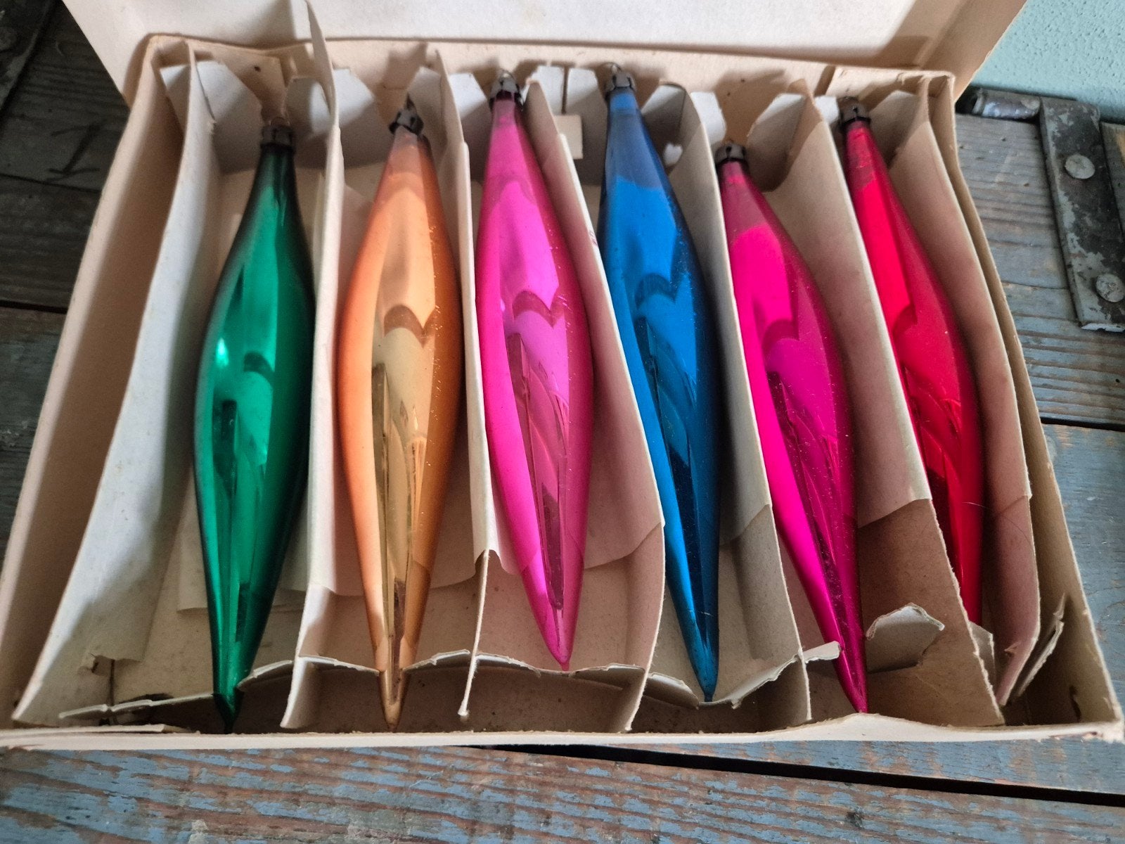 antieke kerstballen pegels in originele doos, Ophalen of Verzenden, Nieuw
