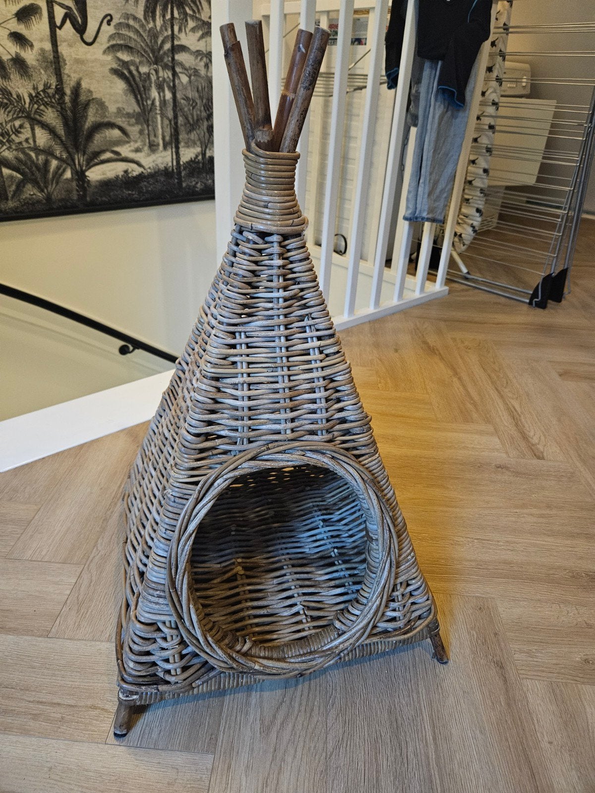 Rotan tipi huisje hond of kat, Ophalen, Zo goed als nieuw, Riet