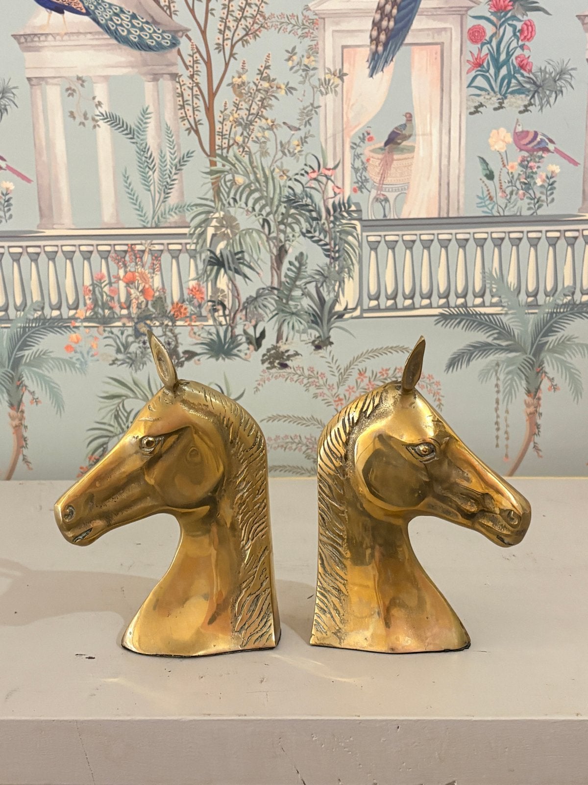 Vintage Messing Paardenhoofd Boekensteunen (Hollywood Regenc, Ophalen of Verzenden