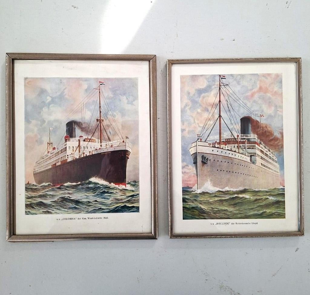 vintage prenten afbeelding schepen stoomboot oude lijstjes, Ophalen of Verzenden, Huis en Inrichting